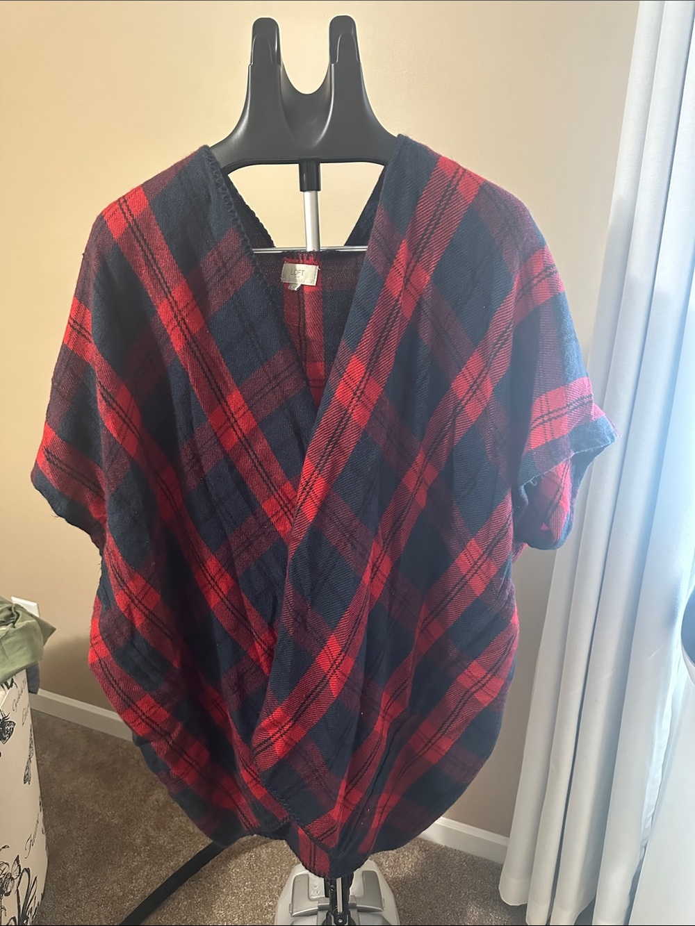 LOFT Red and Navy Plaid Wrap-Style Tunic